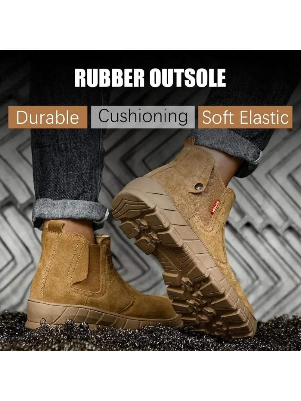 Men's Brown Fireproof Shoes Casual Mid Top Steel Toe Slip On Jobsite Work Boots
